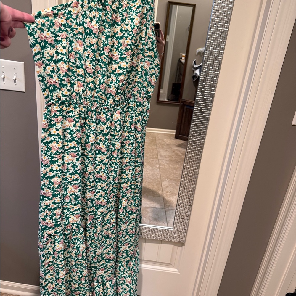 Floral One Shoulder Dress - Green